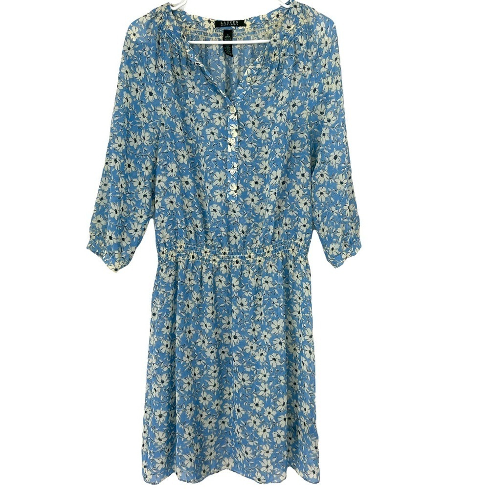 Lauren Ralph Lauren Lined fit & flare drop waist Blue floral dress Size 4 - Picture 3 of 14